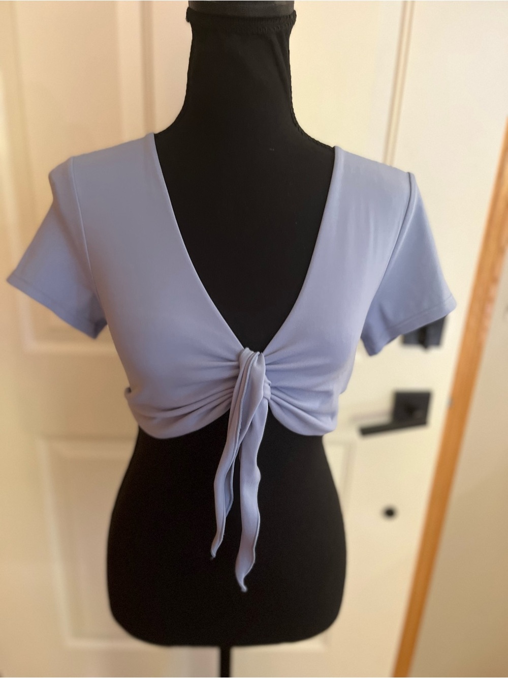 Women’s Offline by Aerie blue pull over short sleeve cropped v neck top. Medium